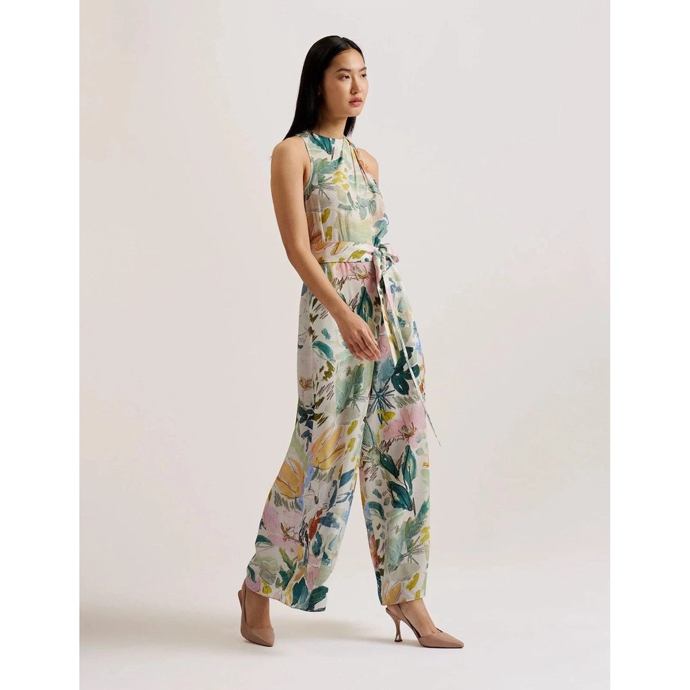 Ted Baker Jumpsuit 4 Multicolor Laylas Floral Wide Leg Halter Summer Boho
